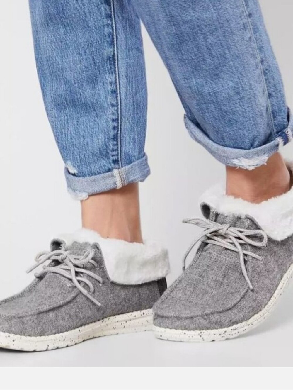 Hey Dude Womens Britt Charcoal Gray Faux-Fur Lined Lace-Up Slippers Size 6